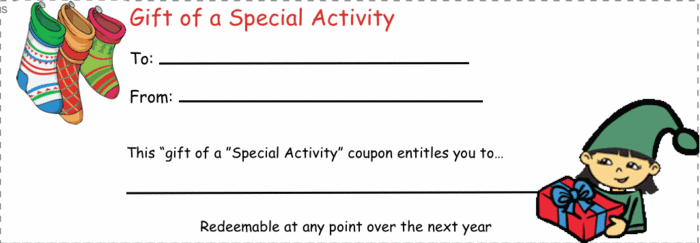 Free holiday printable gift of time coupon certificates for kids