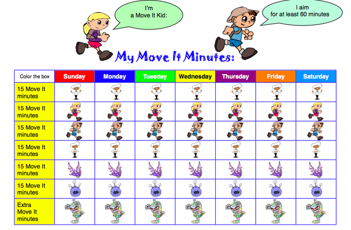 kids be active 60 minutes physical activity  tracking chart