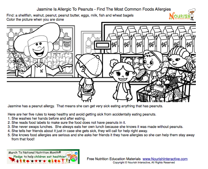 kids food allergy activity and coloring page free printable