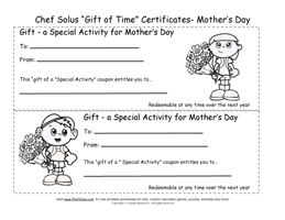 mothers day gift of time certificates